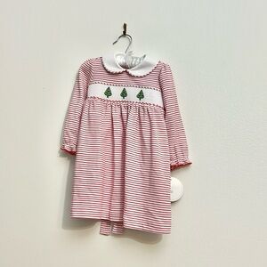 Edgehill Collection Peter Pan Collar Long Sleeve Smocked Christmas Tree Dress
